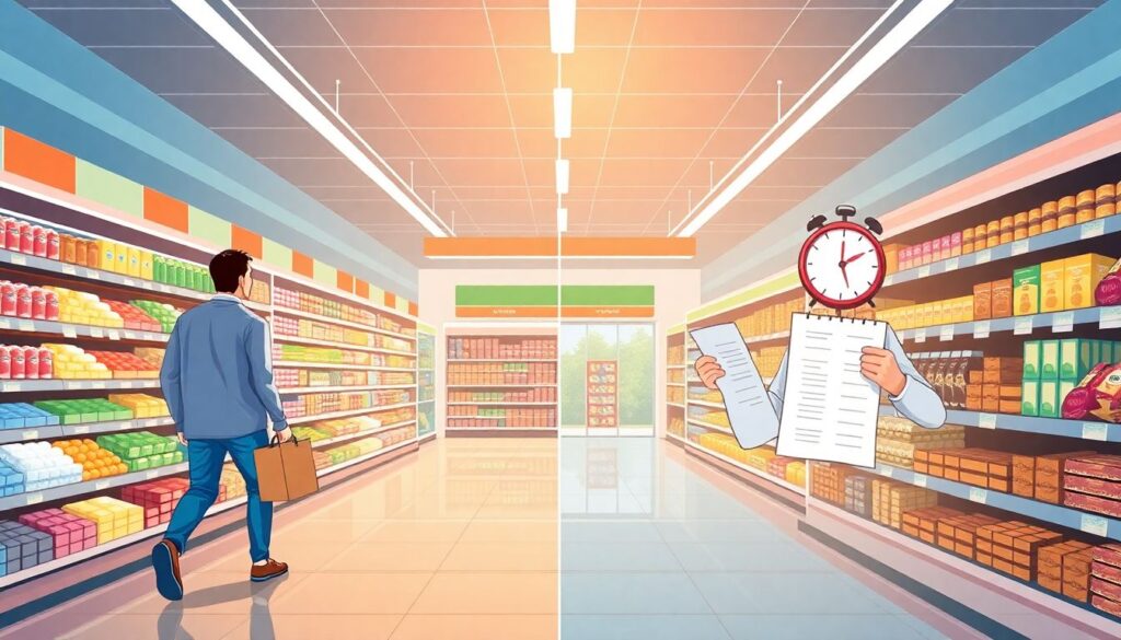 Пошаговый план экономии на покупках в магазине - иллюстрация